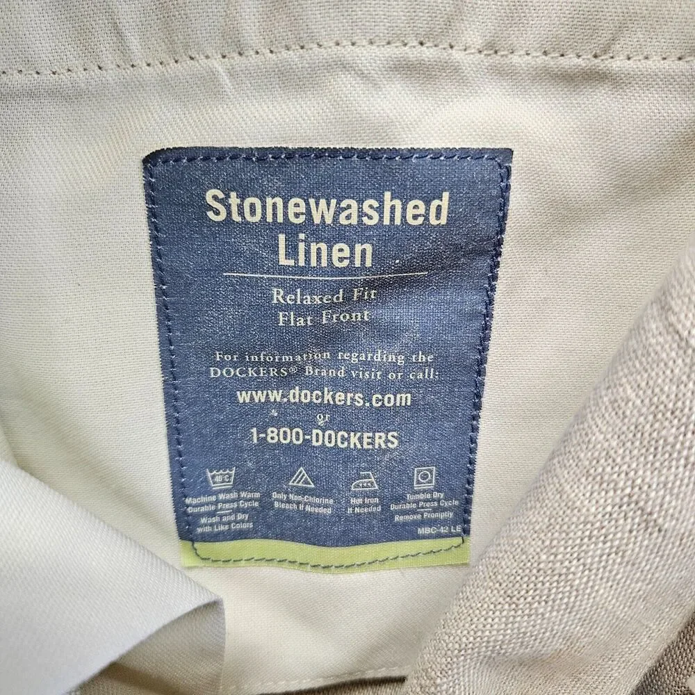 Dockers‎ Khakis Pants Mens 36x32 Beige Stonewashed Linen Relaxed Fit Flat Front
